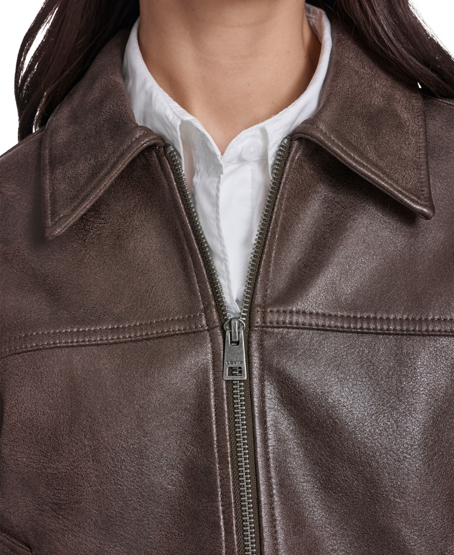 Levi's Women's Faux Suede Relaxed-Fit Zip-Front Jacket - Dark Brown