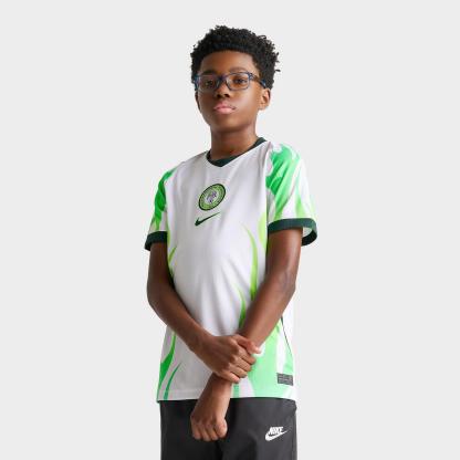 Big Kids' Nike Nigeria 26 Stadium Away Dri-FIT Replica Soccer Jersey - White/Green Glow/Black
