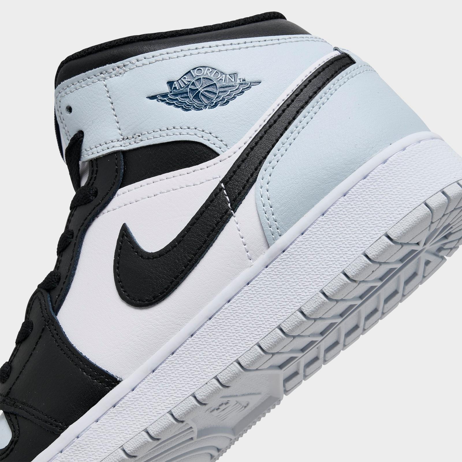 Big Kids' Air Jordan Retro 1 Mid Casual Shoes - Black/Black/Aura/Squadron Blue - view 3