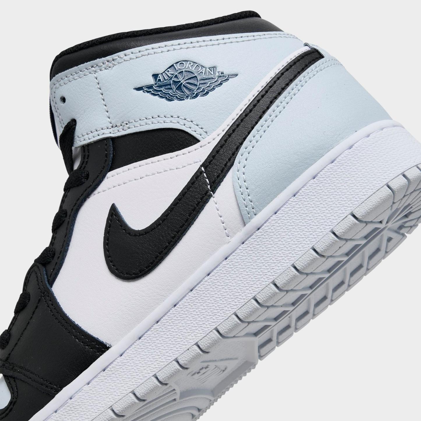 Big Kids' Air Jordan Retro 1 Mid Casual Shoes - Black/Black/Aura/Squadron Blue - view 3