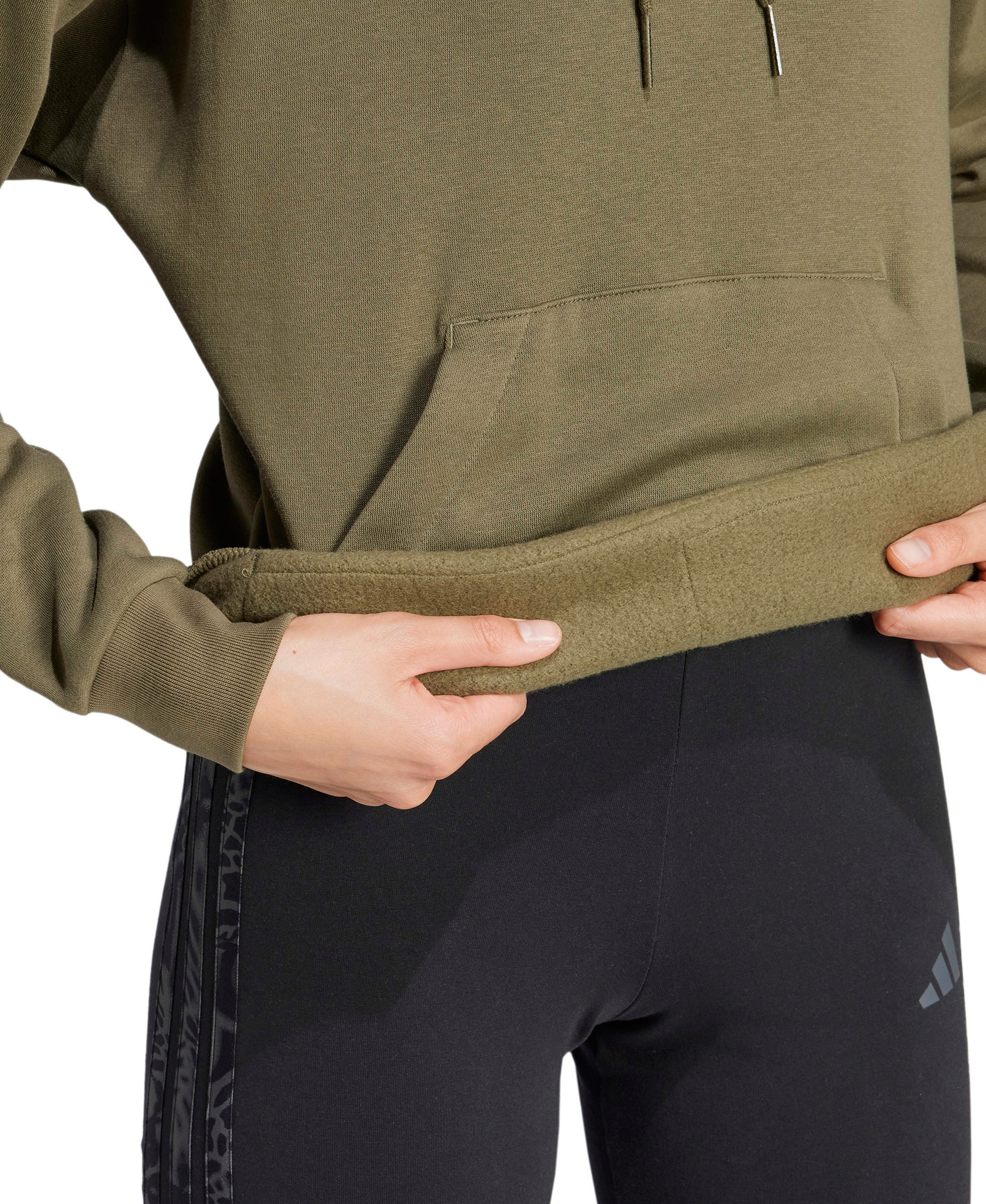adidas Women's Essentials Long-Sleeve Logo Hoodie - Olive Strata/White