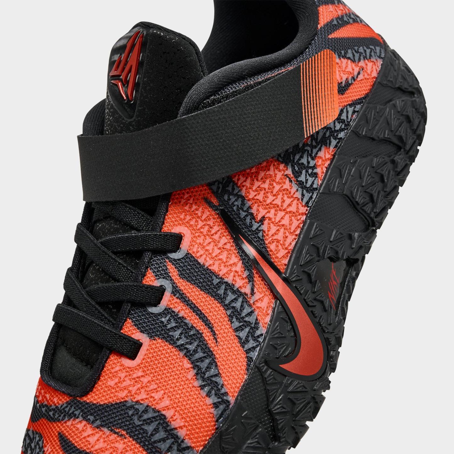 Little Kids' Nithtke Ja 3 Stretch Lace Basketball Shoes - Safety Orange/Black/University Red - Detail shot
