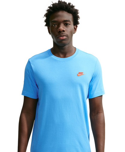 Nike Men's Sportswear Club Crewneck T-Shirt - Football Blue/Safety Orange