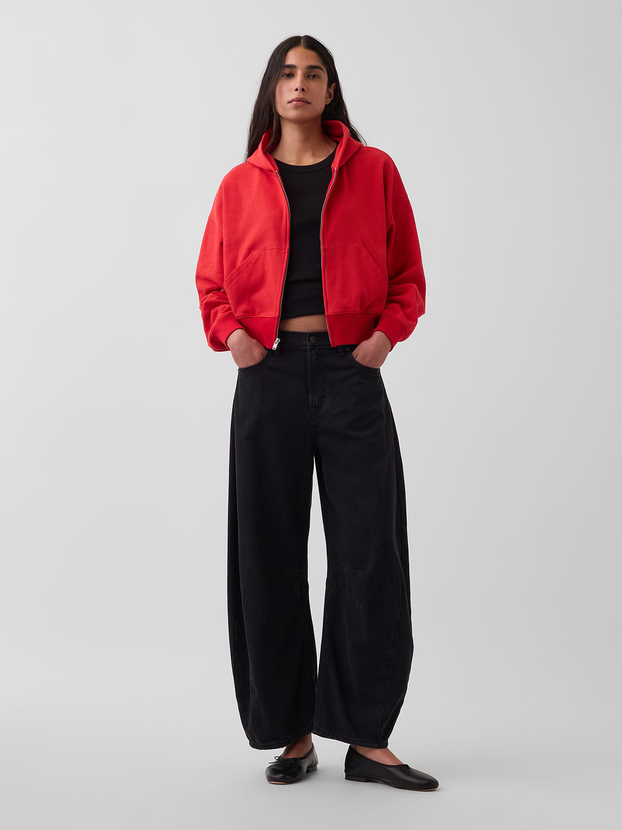 VintageSoft Terry Oversized Wedge Zip Hoodie - Red