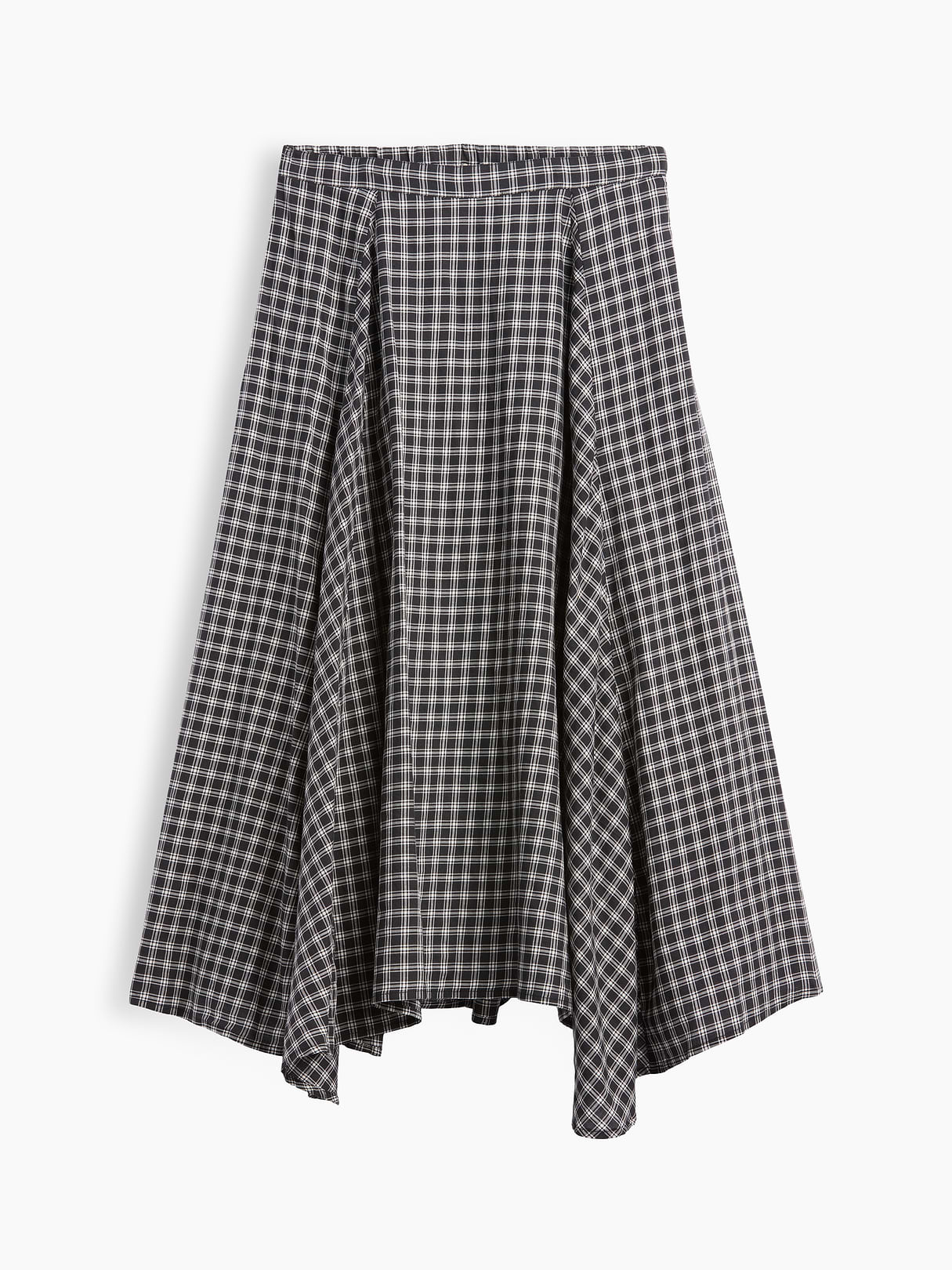 Plaid Maxi Handkerchief Skirt - Black plaid