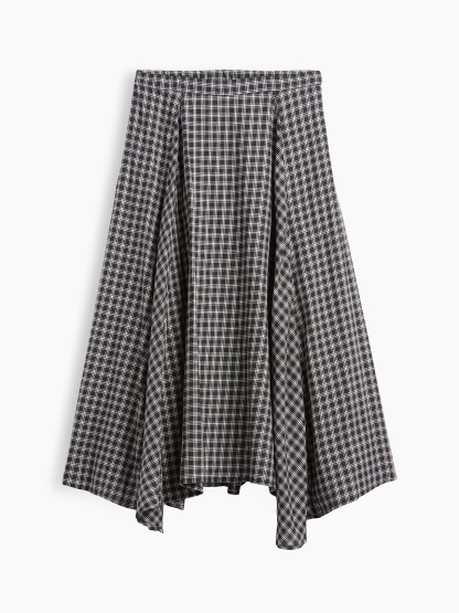 Plaid Maxi Handkerchief Skirt - Black plaid