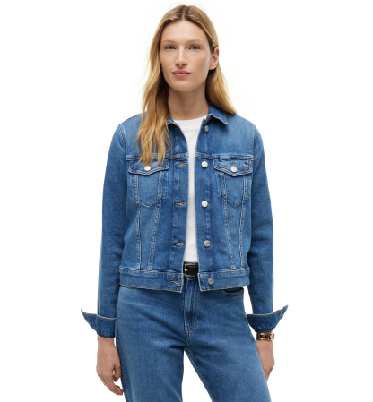 Tommy Hilfiger Women's Slim-Fit Collared Denim Jacket - Nos Mid Blue