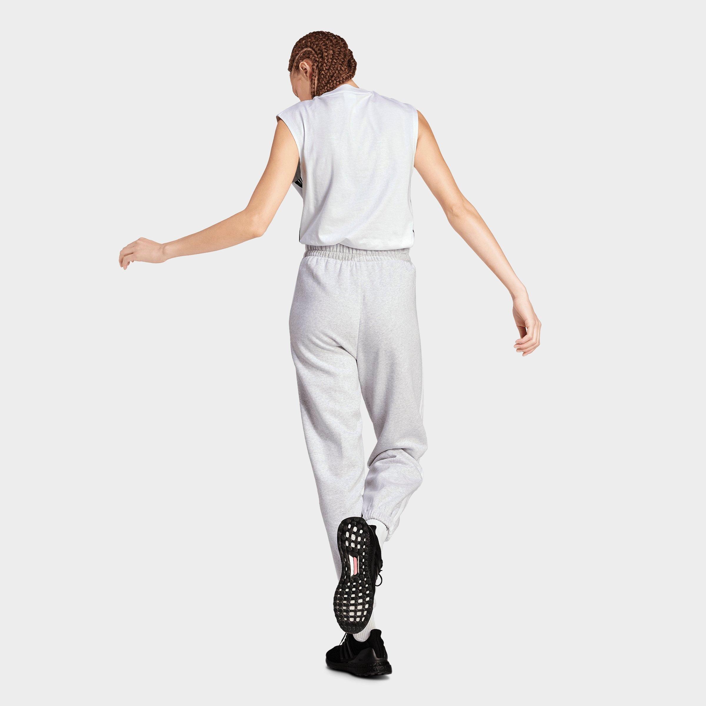 Women's adidas Essentials 3-Stripes Fleece Loose Pants - Light Grey Heather/White