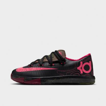 Little Kids' Nithtke KD 6 Basketball Shoes - Black/Atomic Red/Medium Olive/Noble Red - Left shoe facing left. Outside of the shoe.
