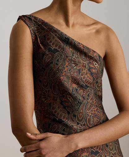 Lauren Ralph Lauren Women's Paisley Jacquard One-Shoulder Gown - Black Multi