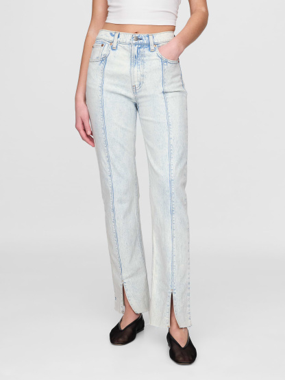 High Rise Twisted-Seam '90s Slim Straight Jeans - Seamed acid wash