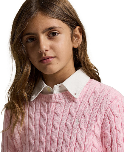 Polo Ralph Lauren Girls' 7-16 Cable-Knit Long Sleeves Sweater - Hint of Pink, Nevis
