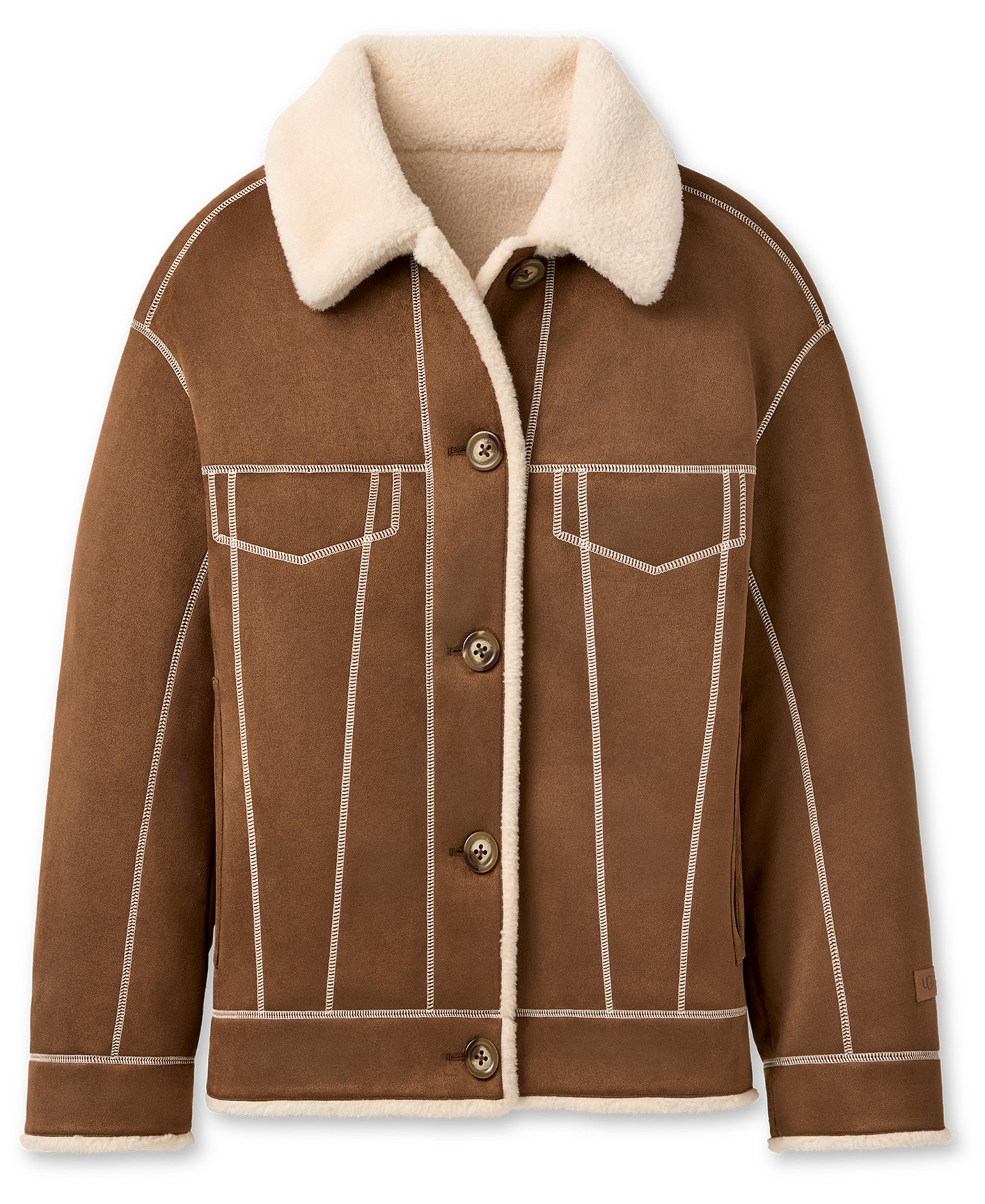 UGG Women's Frankie Collared Neck Reversible Trucker Jacket - Dark Chestnut / Cream