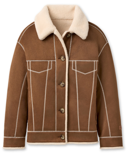 UGG Women's Frankie Collared Neck Reversible Trucker Jacket - Dark Chestnut / Cream