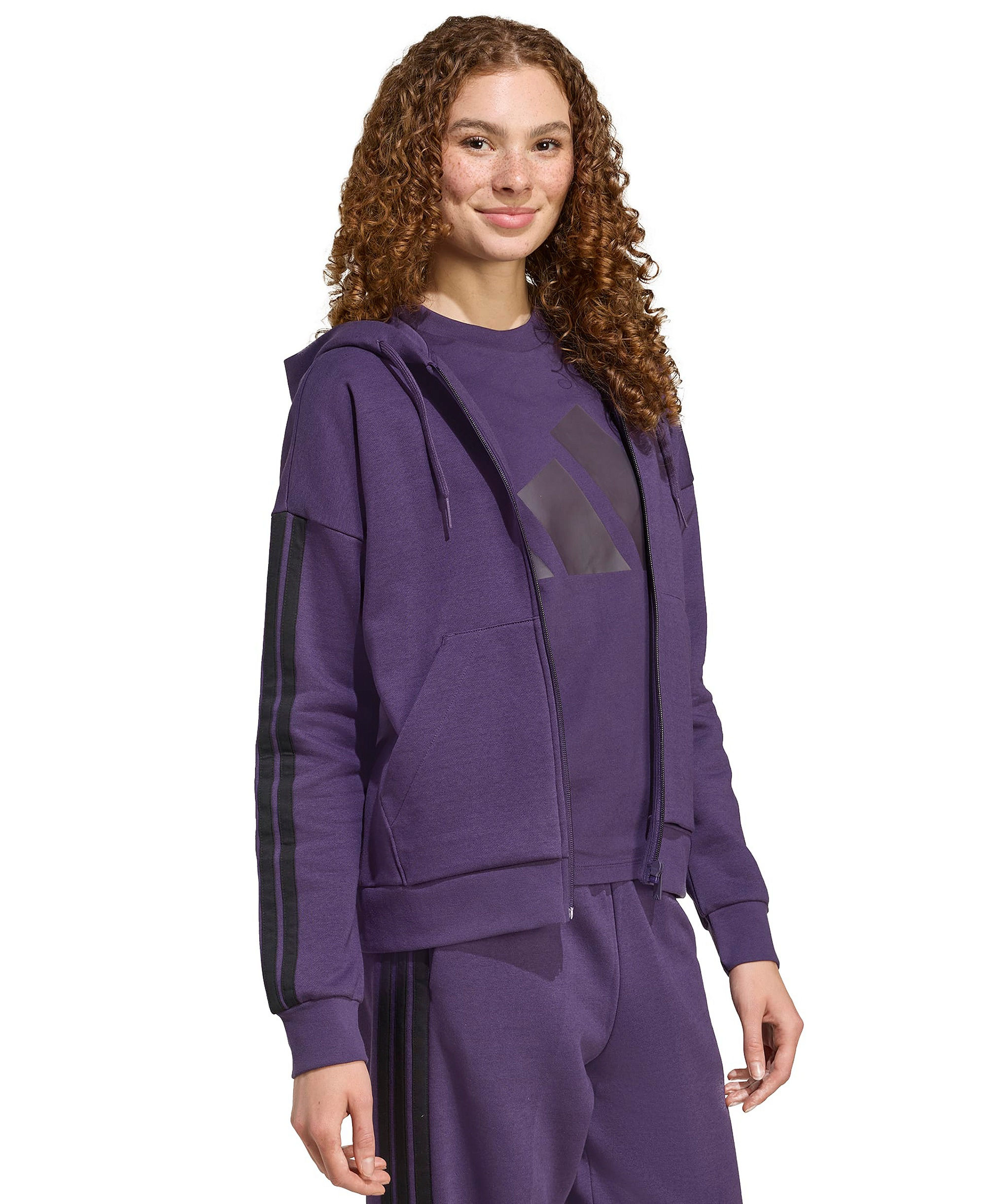 adidas Women's 3-Stripe Fleece Full-Zip Hoodie - Aurora Plum/black
