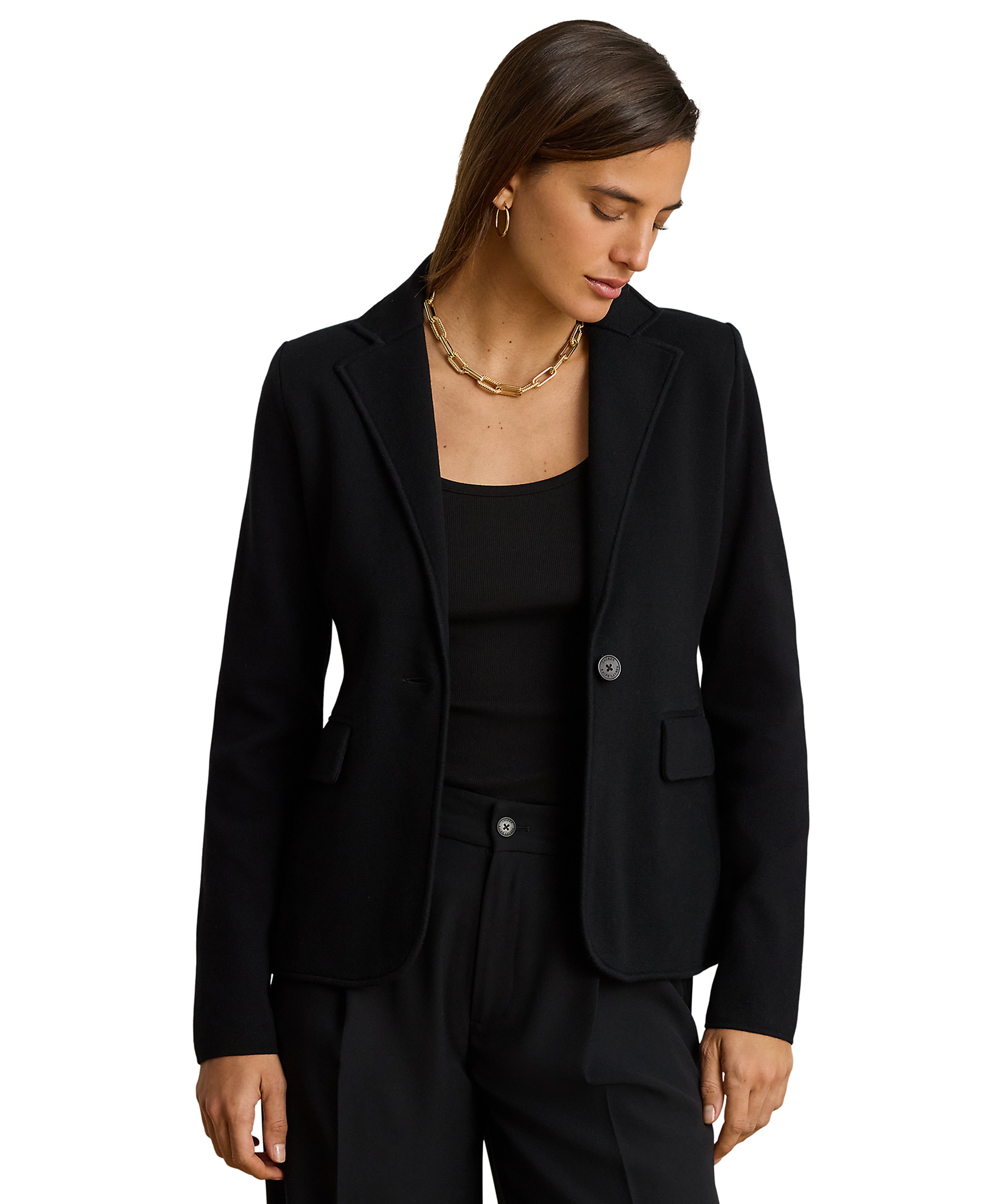 Lauren Ralph Lauren Women's Cotton-Blend Sweater Blazer - Black