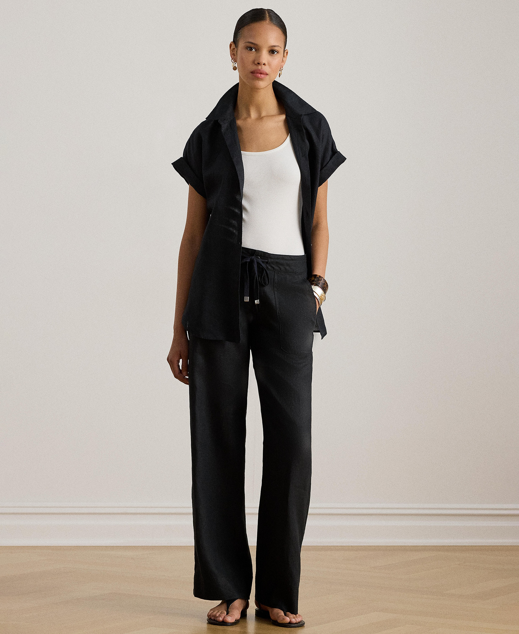 Lauren Ralph Lauren Women's Wide-Leg Linen Pants - Polo Black