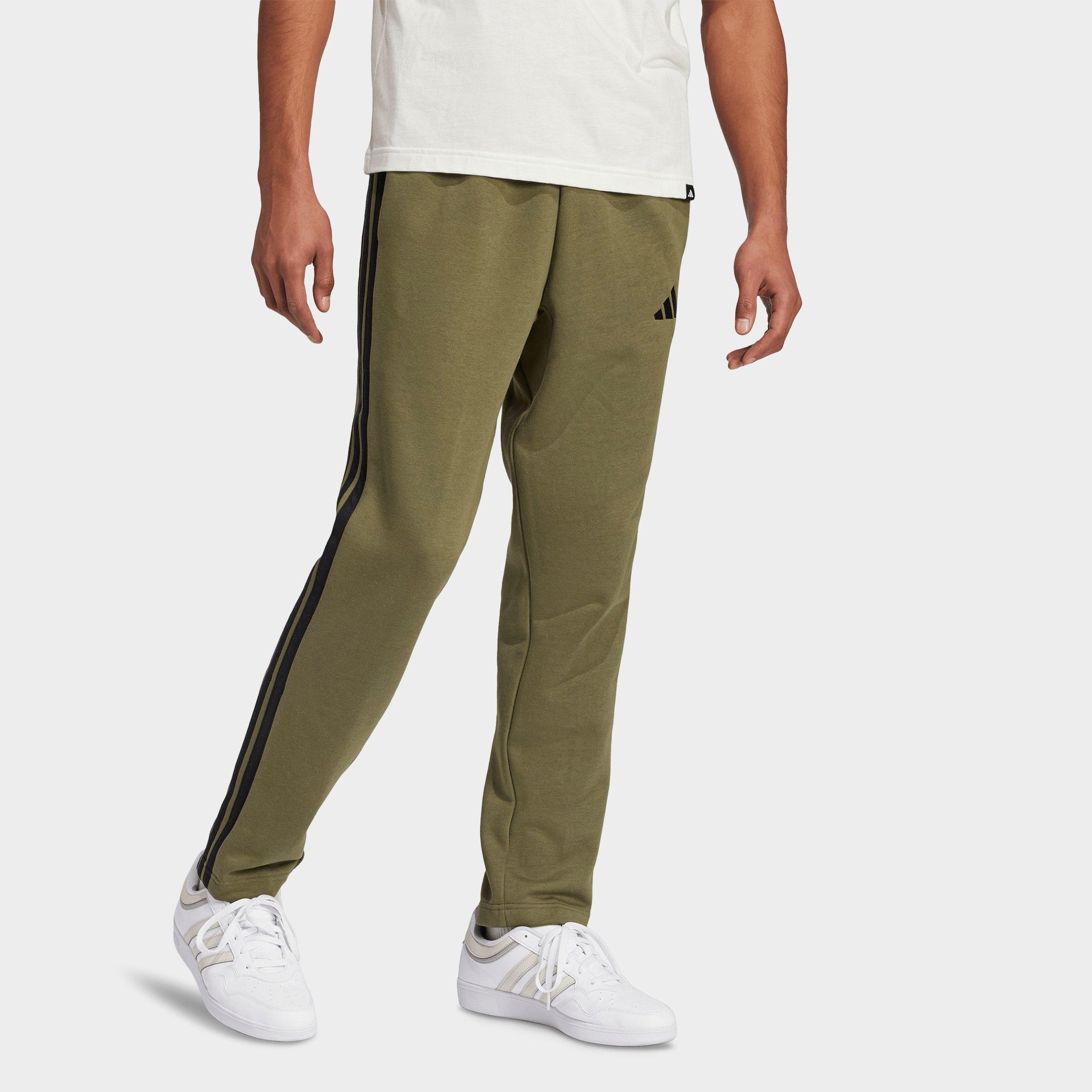 Men's adidas Essentials 3-Stripes Open Hem Fleece Pants - Olive Strata/Black