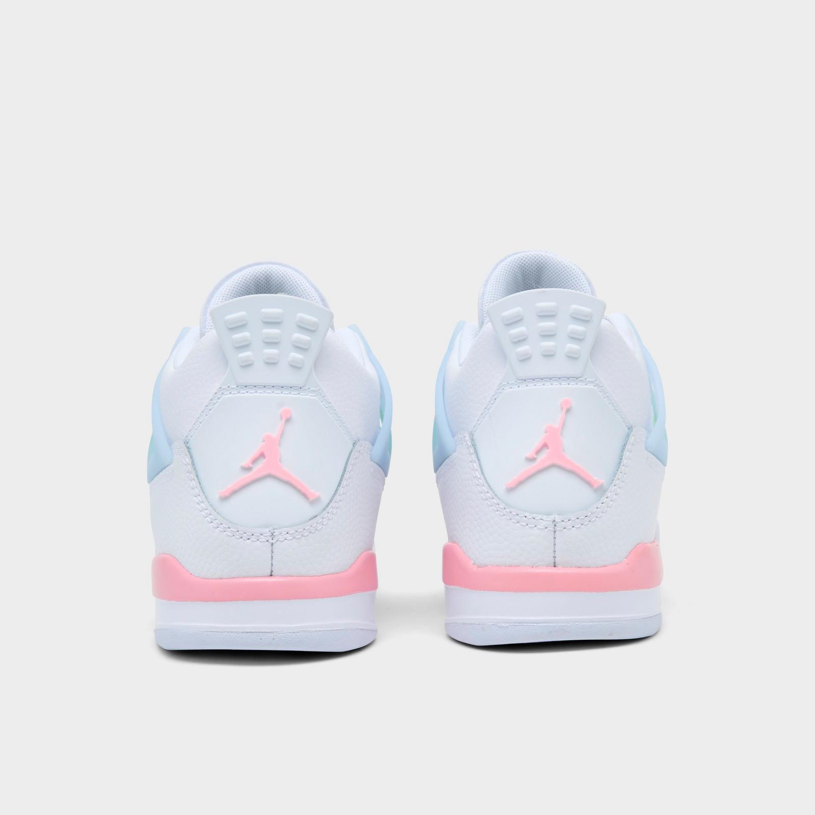 Girls' Little Kids' Air Jordan Retro 4 Basketball Shoes - White/Medium Soft Pink/Half Blue/Vapor Green - view 4