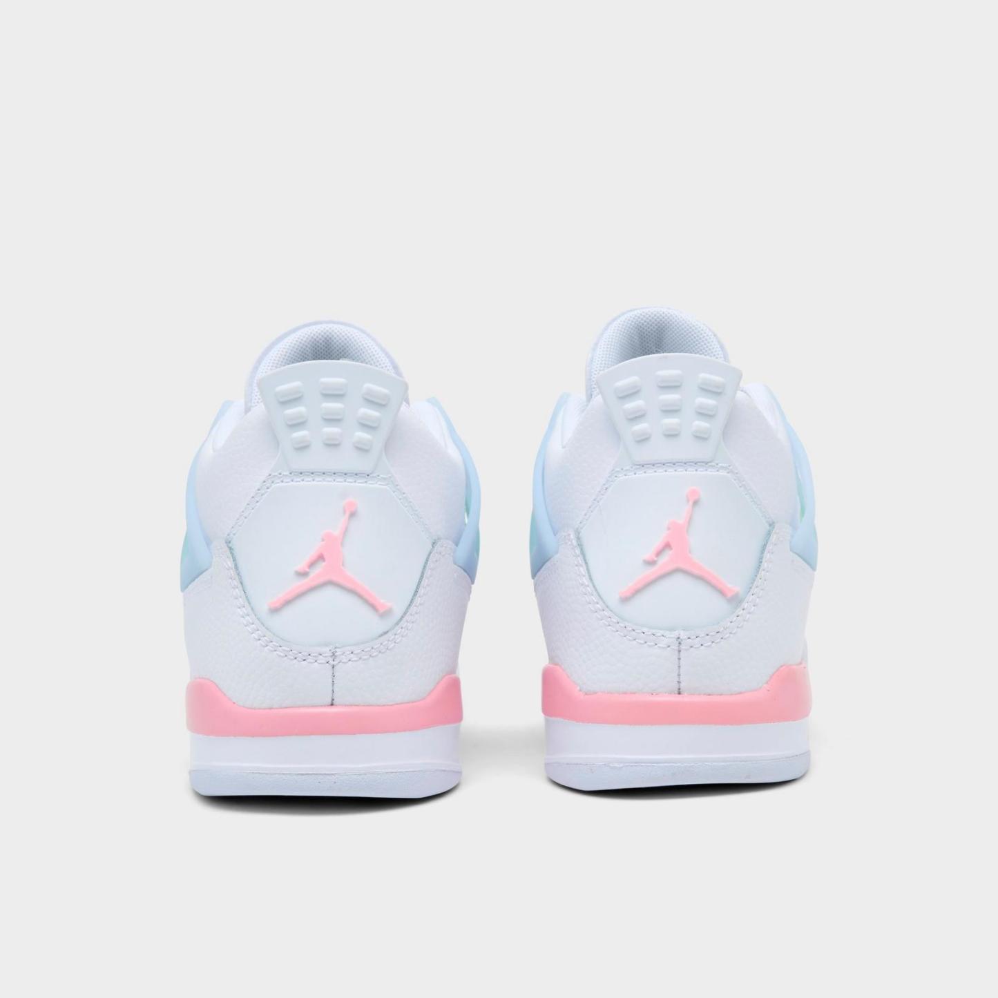 Girls' Little Kids' Air Jordan Retro 4 Basketball Shoes - White/Medium Soft Pink/Half Blue/Vapor Green - view 4