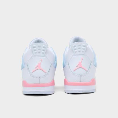 Girls' Little Kids' Air Jordan Retro 4 Basketball Shoes - White/Medium Soft Pink/Half Blue/Vapor Green - view 4