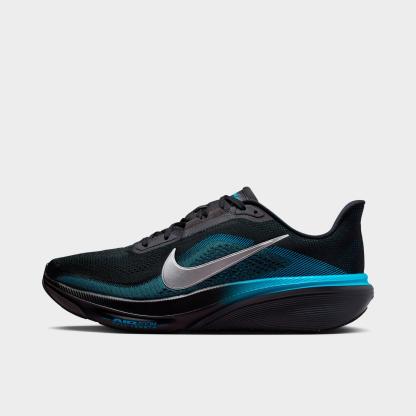 Men's Nithtke Pegasus 42 Running Shoes - Part 1 - Black/Metallic Silver/Light Current Blue - Left shoe facing left. Outside of the shoe.