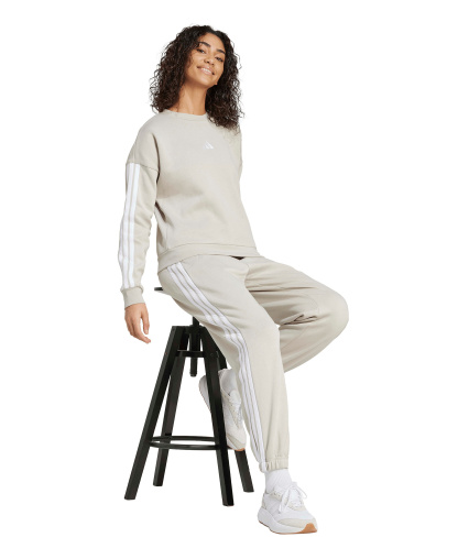 adidas Women's Essentials 3-Stripes Pull-On Fleece Loose Pants - Wonder Alumina/White
