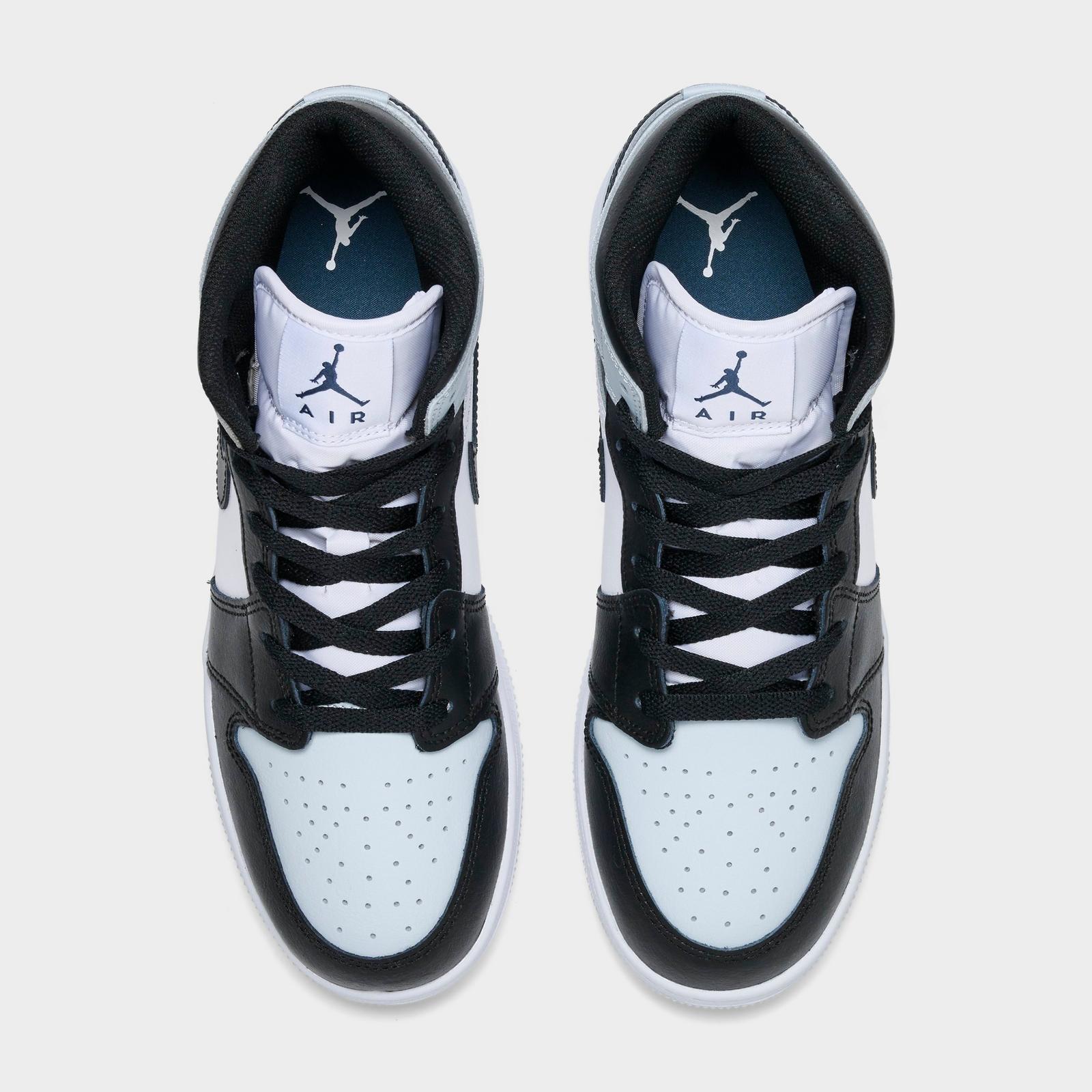 Big Kids' Air Jordan Retro 1 Mid Casual Shoes - Black/Black/Aura/Squadron Blue - view 5