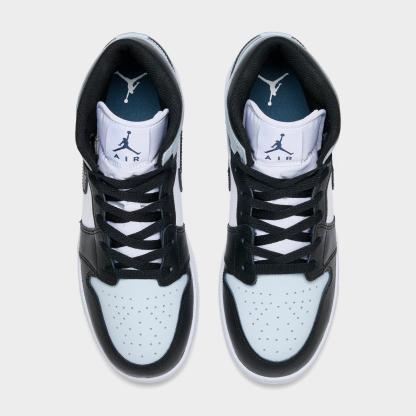 Big Kids' Air Jordan Retro 1 Mid Casual Shoes - Black/Black/Aura/Squadron Blue - view 5