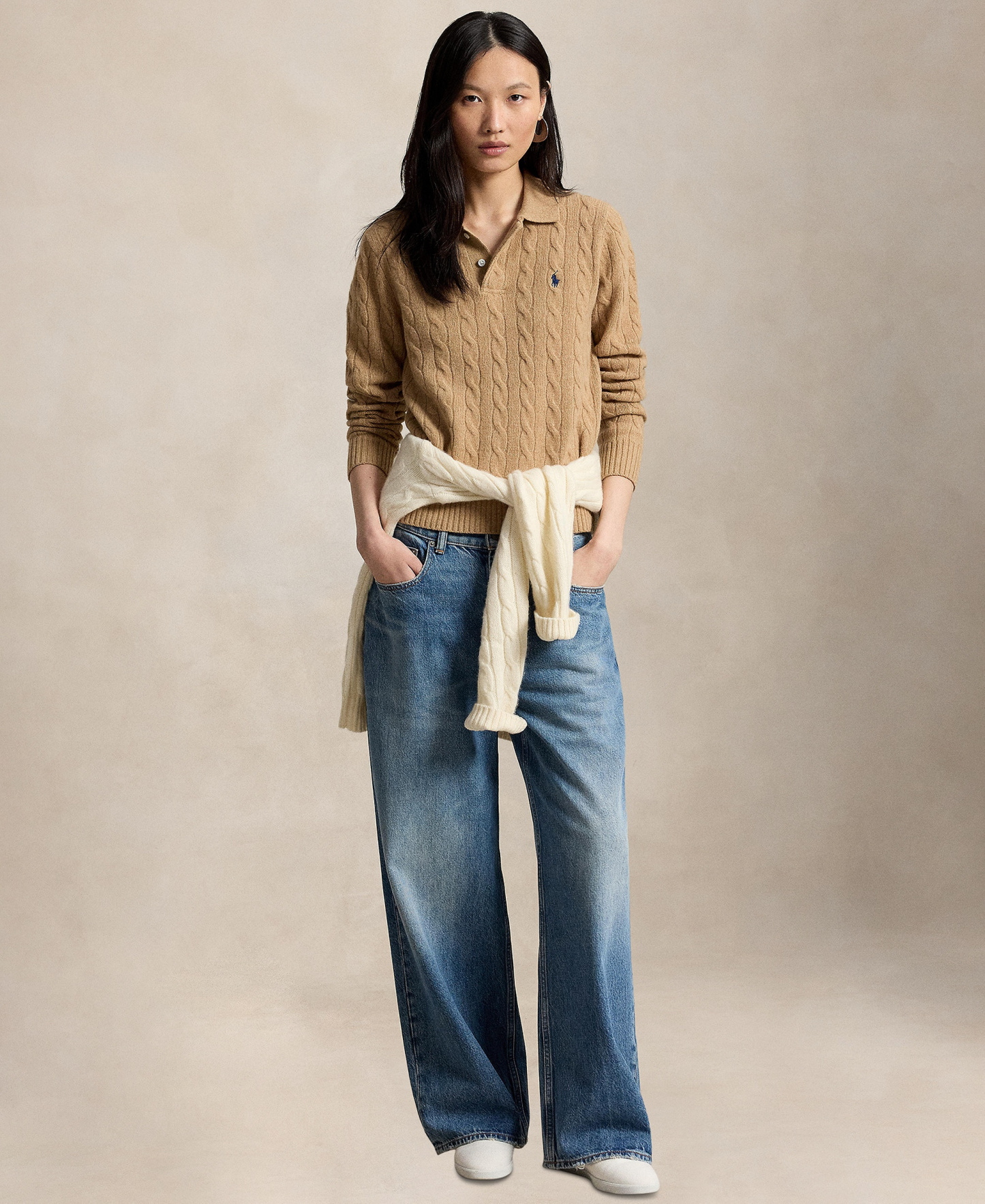Polo Ralph Lauren Women's Cable-Knit Long-Sleeve Wool-Cashmere Sweater - Collection Camel Melange