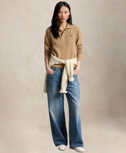 Polo Ralph Lauren Women's Cable-Knit Long-Sleeve Wool-Cashmere Sweater - Collection Camel Melange