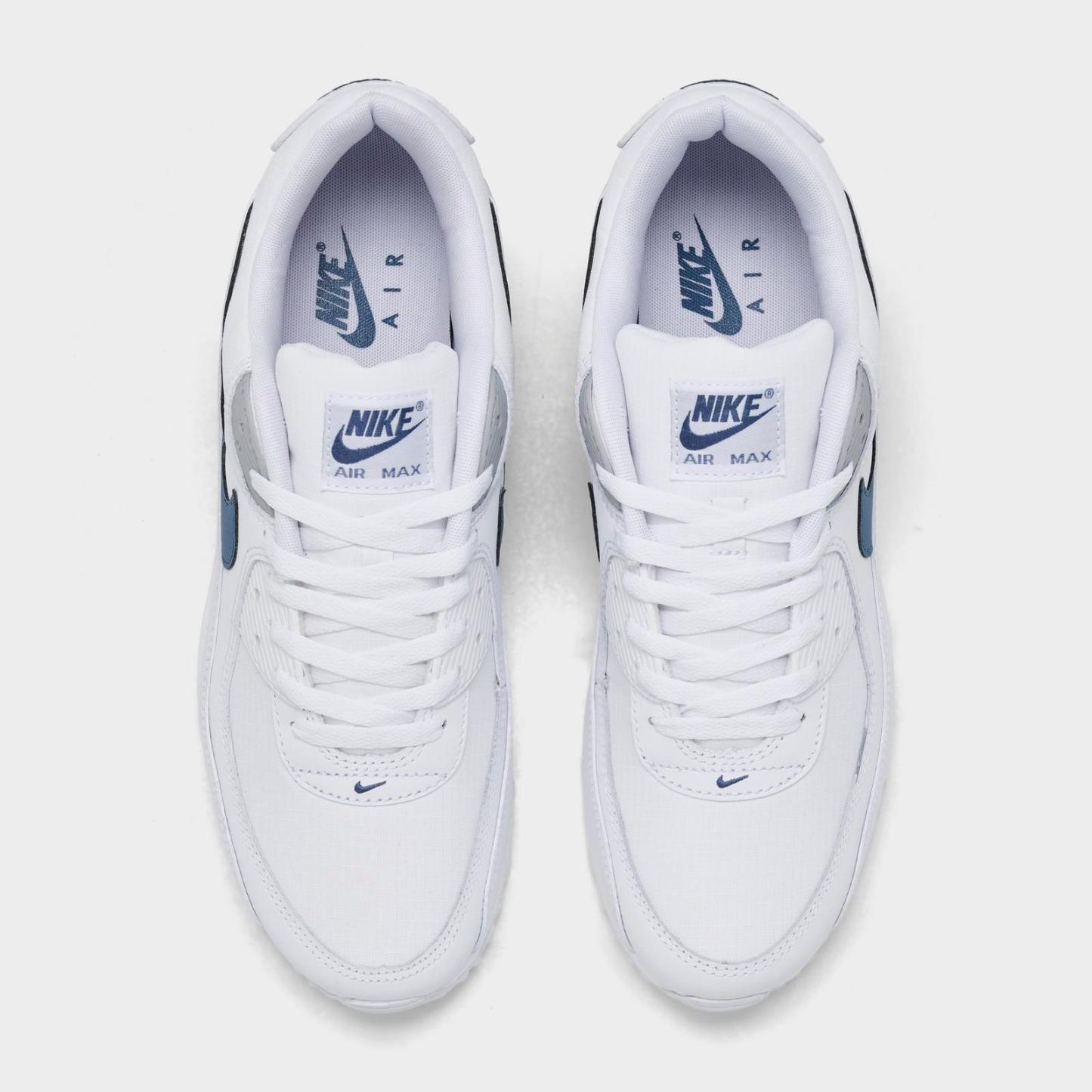 Men's Nike Air Max 90 Casual Shoes - White/Wolf Grey/Diffused Blue