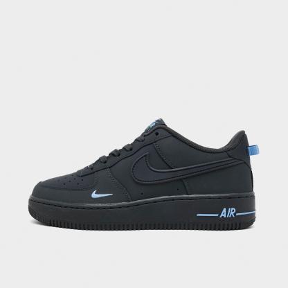 Big Kids' Nithtke Air Force 1 Low Casual Shoes - Black/Football Blue - Left shoe facing left. Outside of the shoe.