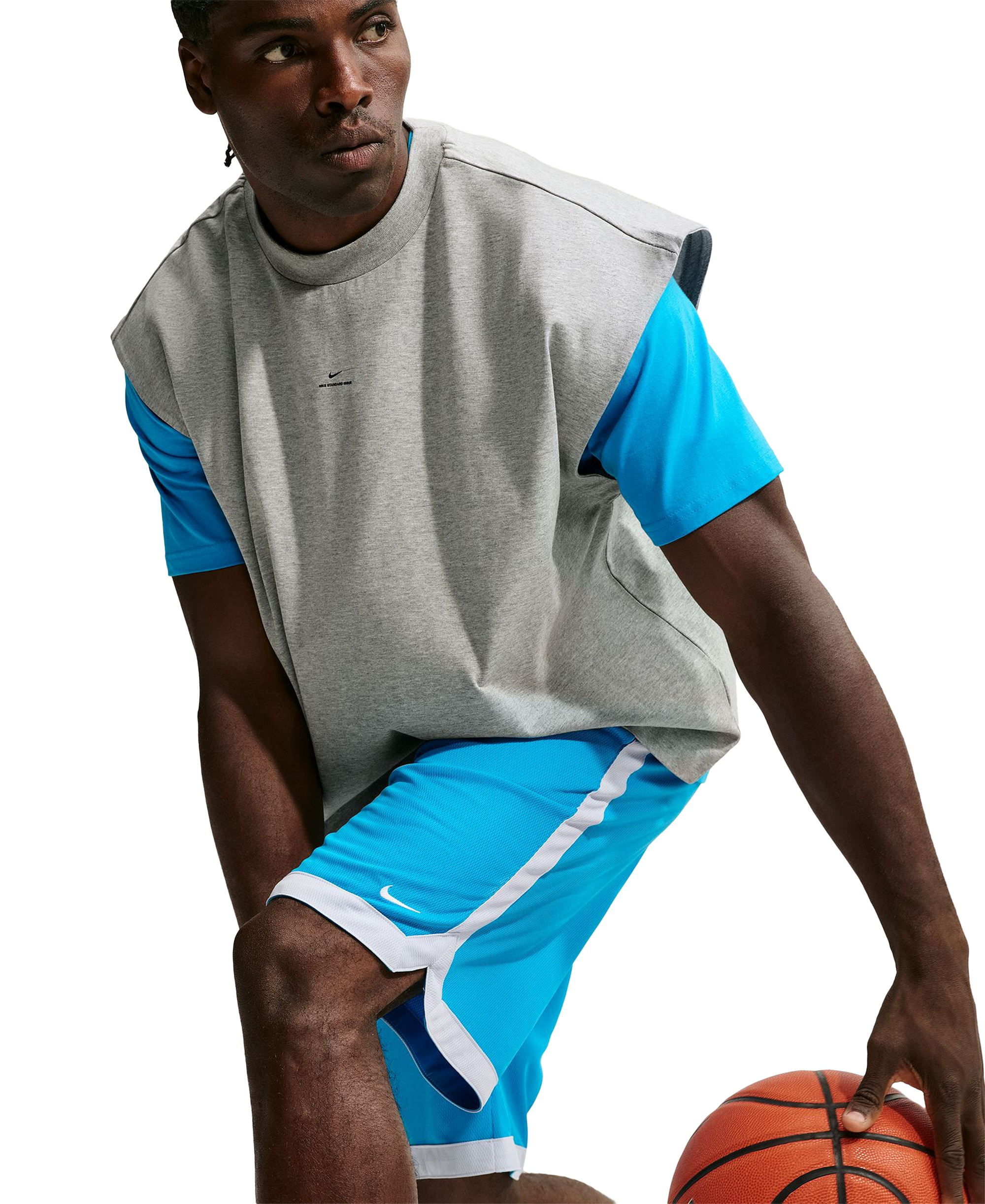 Nike Men's DNA Academy Dri-FIT Basketball Shorts, 11" Inseam - Light Current Blue/Football Grey/White