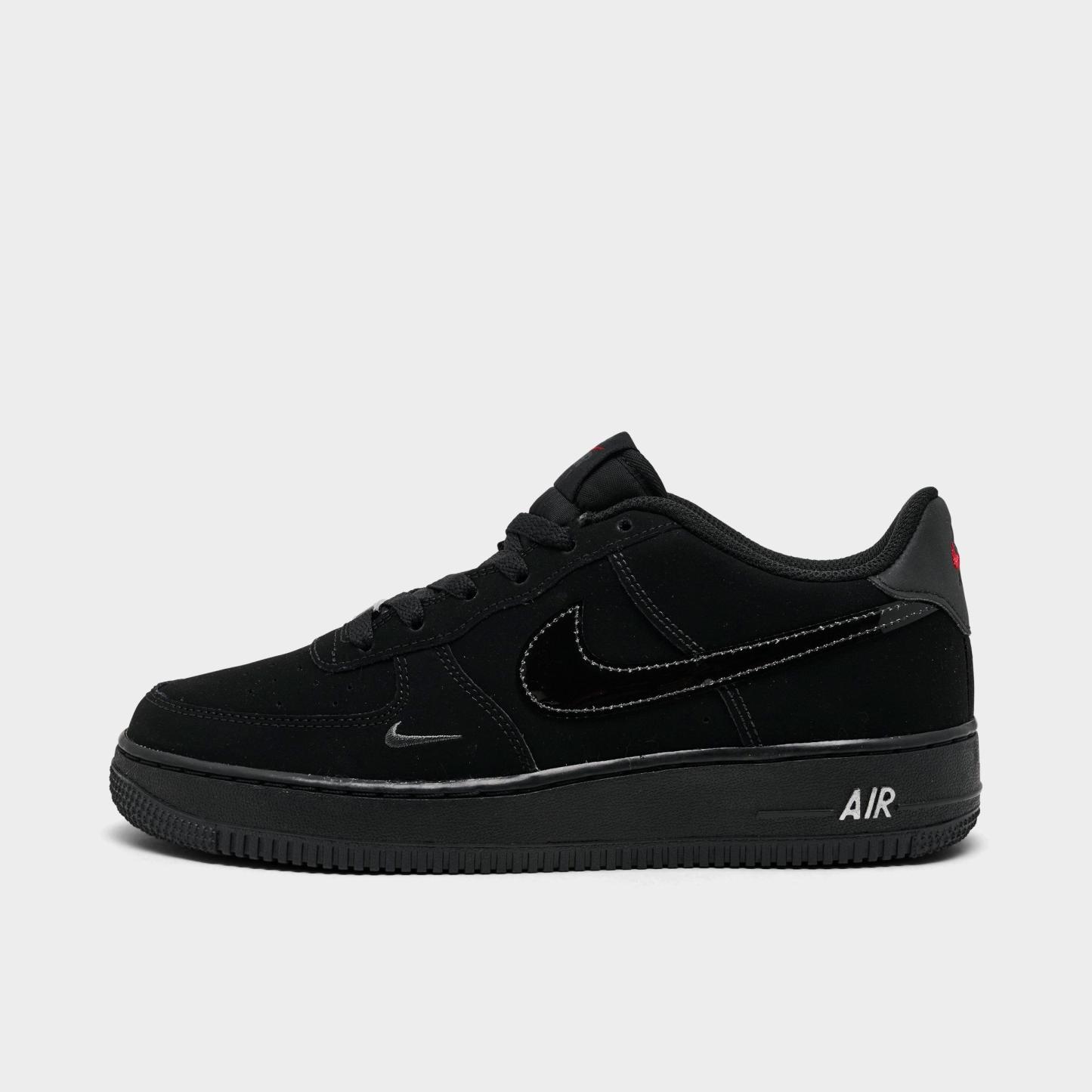 Big Kids' Nithtke Air Force 1 Low Casual Shoes - Black/Dark Smoke - Left shoe facing left. Outside of the shoe.