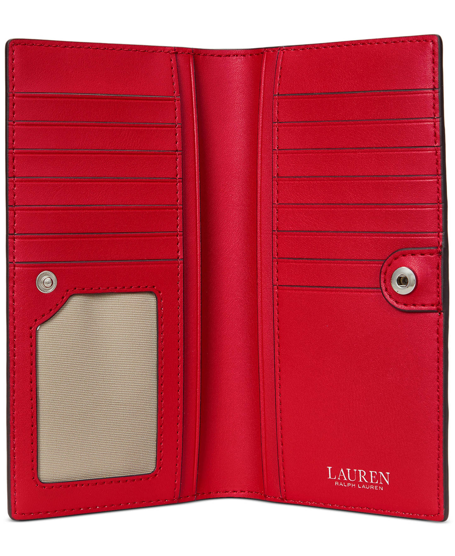 Lauren Ralph Lauren Crosshatch Leather Slim Snap Closure Wallet - Red