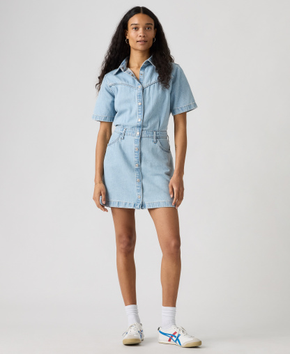 Levi's Premium Women's Logan Short-Sleeve Logan Western Denim Dress - Blasted Stone Dress