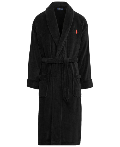 Polo Ralph Lauren Men's Sleepwear Soft Cotton Kimono Velour Robe - Polo Black