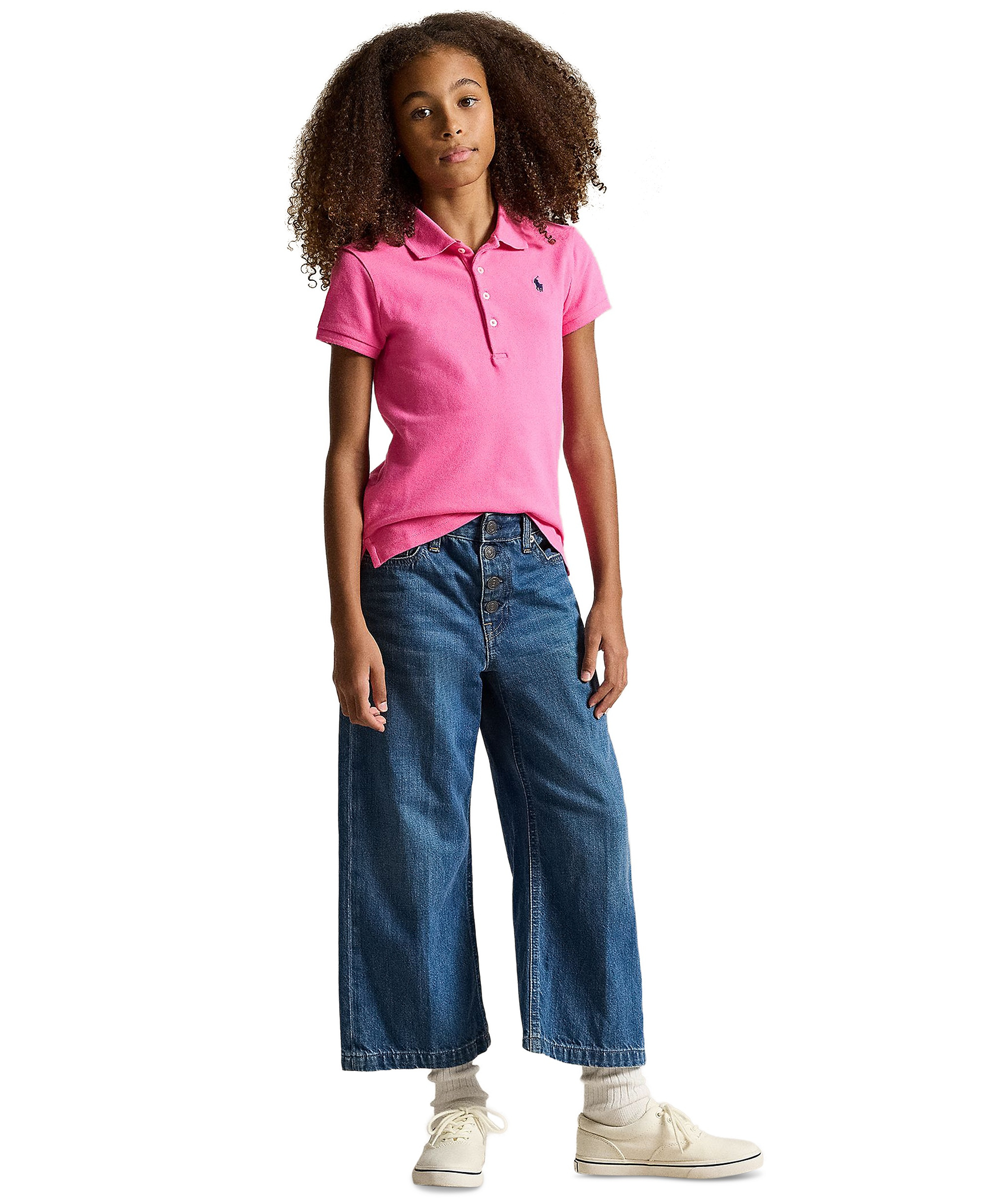 Polo Ralph Lauren Girls' 7-16 Stretch Cotton Mesh Polo Shirt - Baja Pink