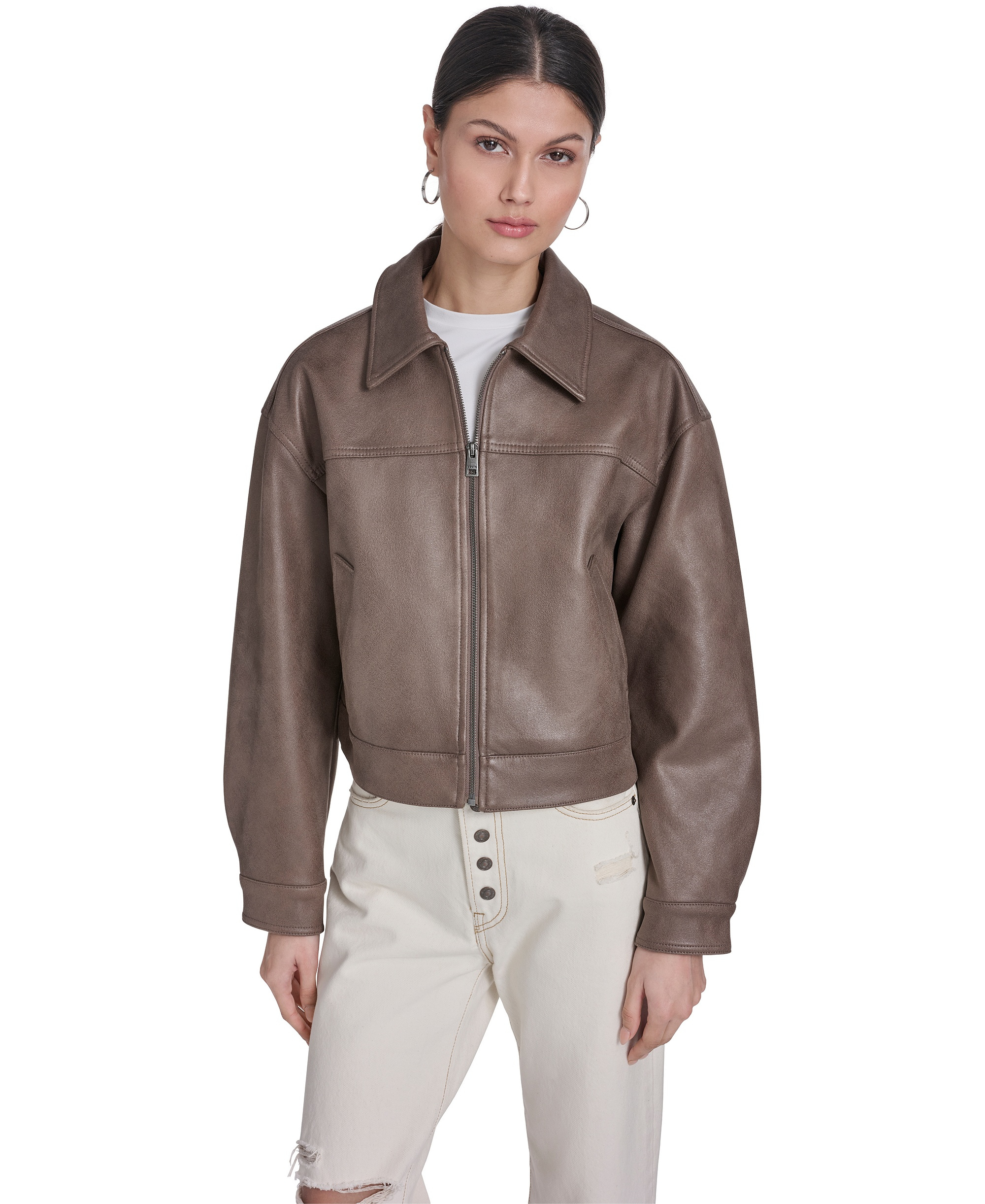 Levi's Women's Faux Suede Relaxed-Fit Zip-Front Jacket - Pine Bark