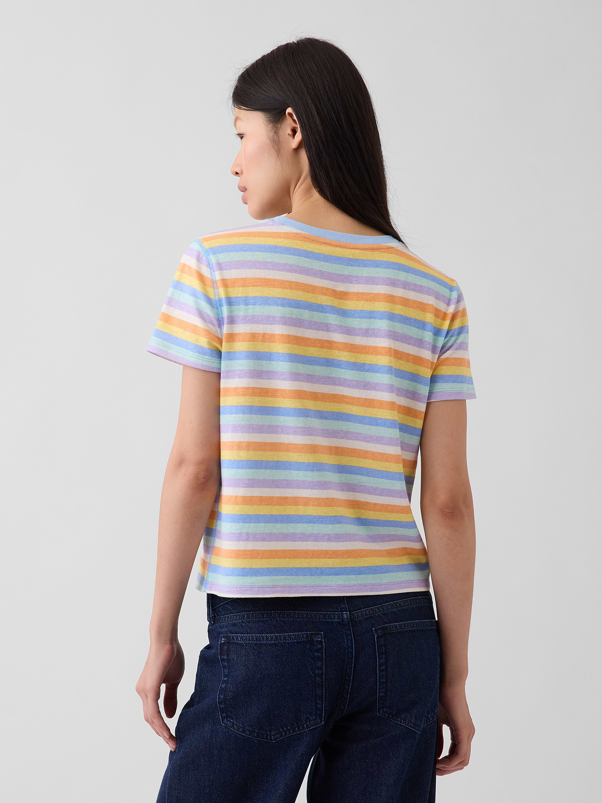 100% Cotton Authentic Shrunken T-Shirt - Multi color stripe