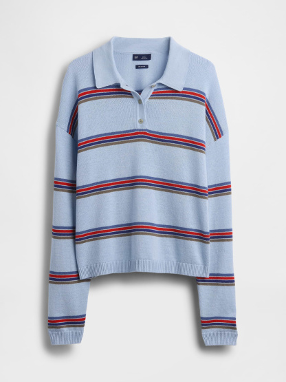 100% Cotton Relaxed Polo Sweater - Sail blue