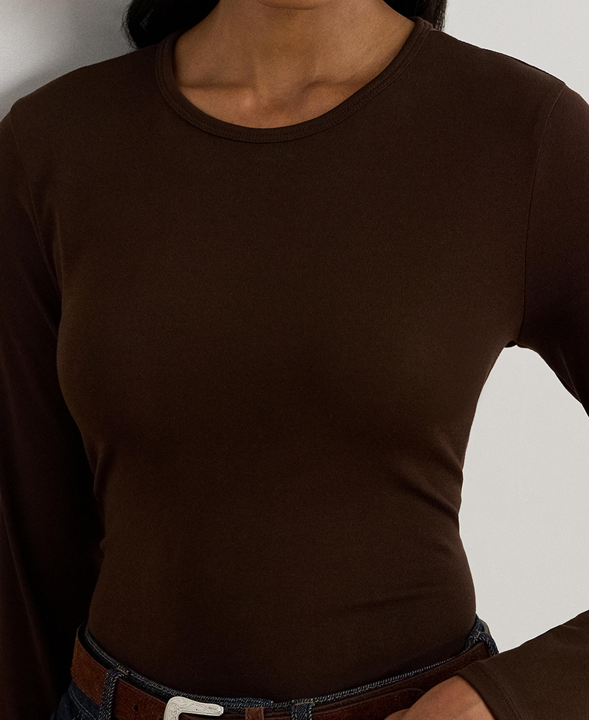 Lauren Ralph Lauren Cotton-Blend Long-Sleeve Top - Circuit Brown