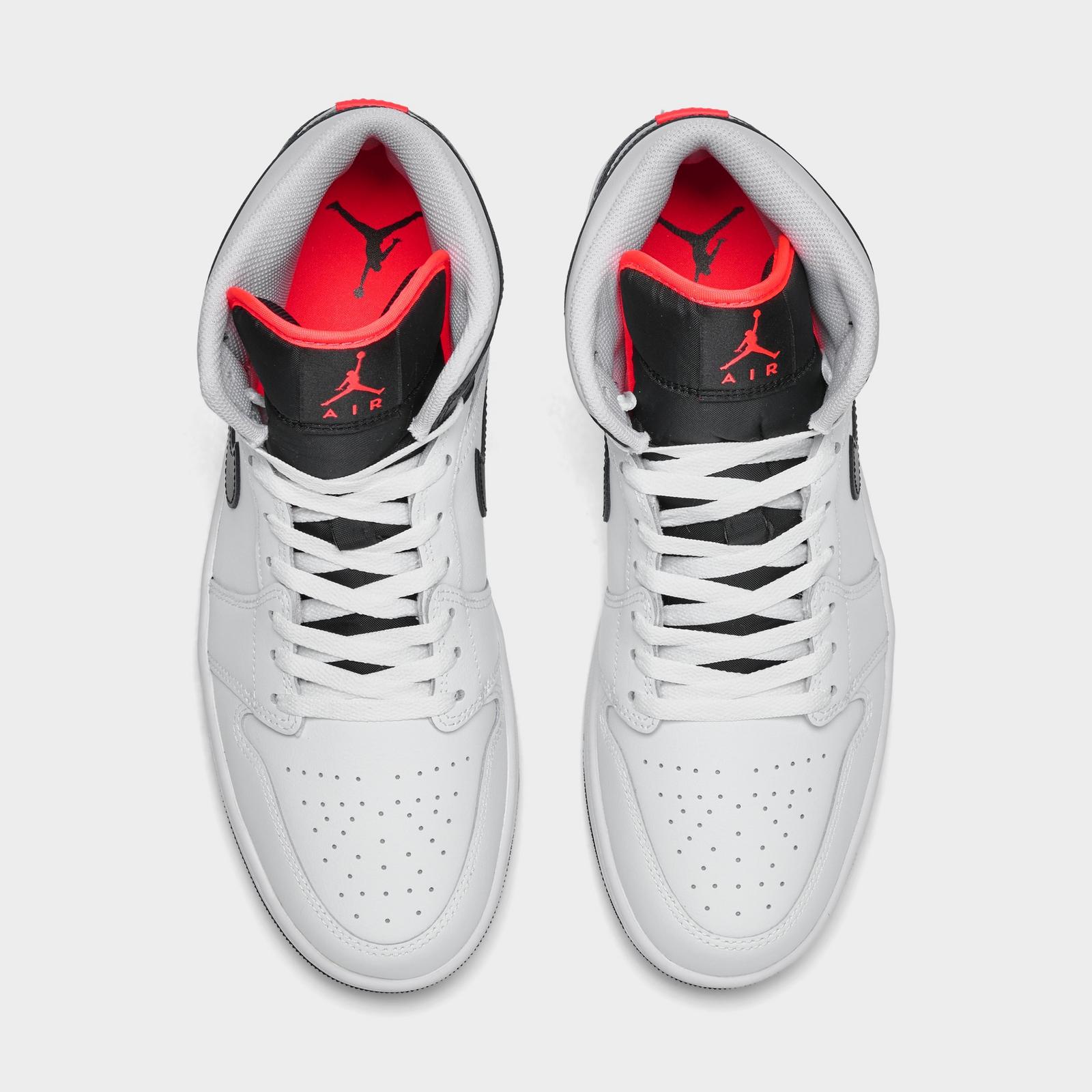 Men's Air Jordan Retro 1 Mid Casual Shoes - Summit White/Neutral Grey/Infrared 23/Black - Left shoe facing left. Outside of the shoe. - view 5