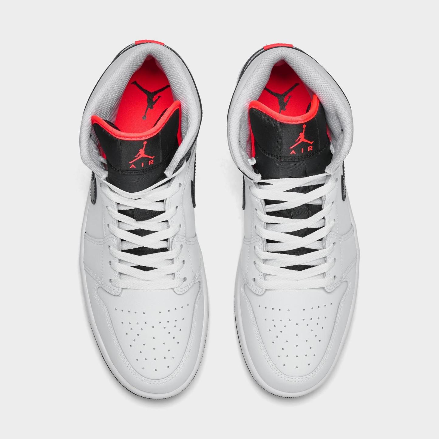 Men's Air Jordan Retro 1 Mid Casual Shoes - Summit White/Neutral Grey/Infrared 23/Black - Left shoe facing left. Outside of the shoe. - view 5