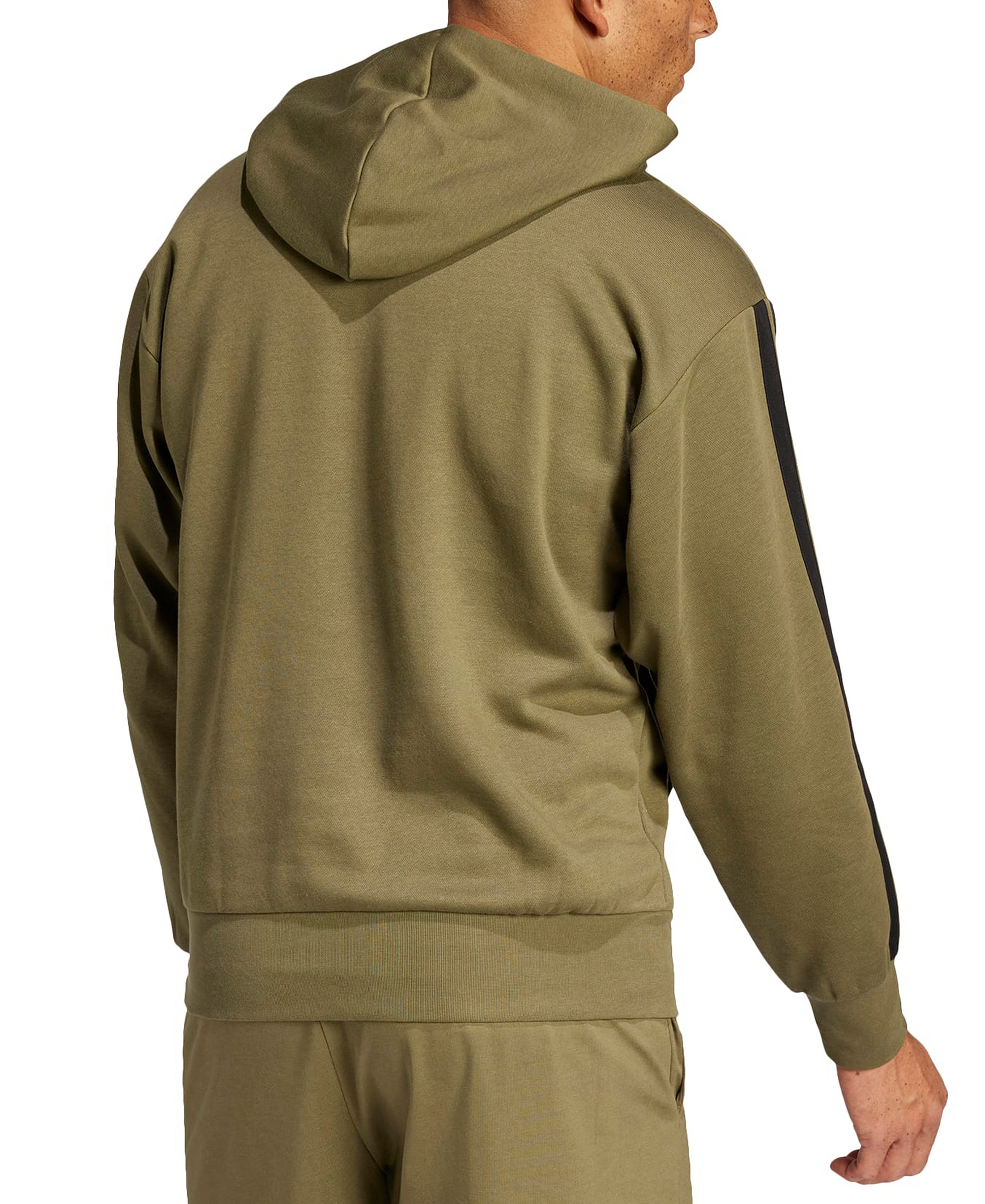 adidas Men's Essential Three-Stripes Fleece Hoodie - Olive Strata/Black