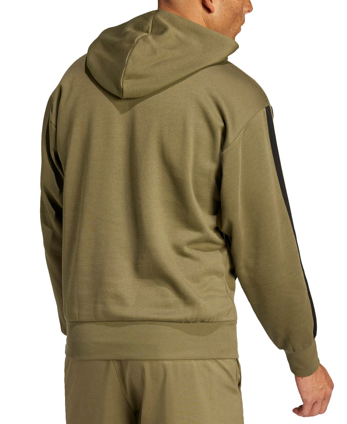 adidas Men's Essential Three-Stripes Fleece Hoodie - Olive Strata/Black