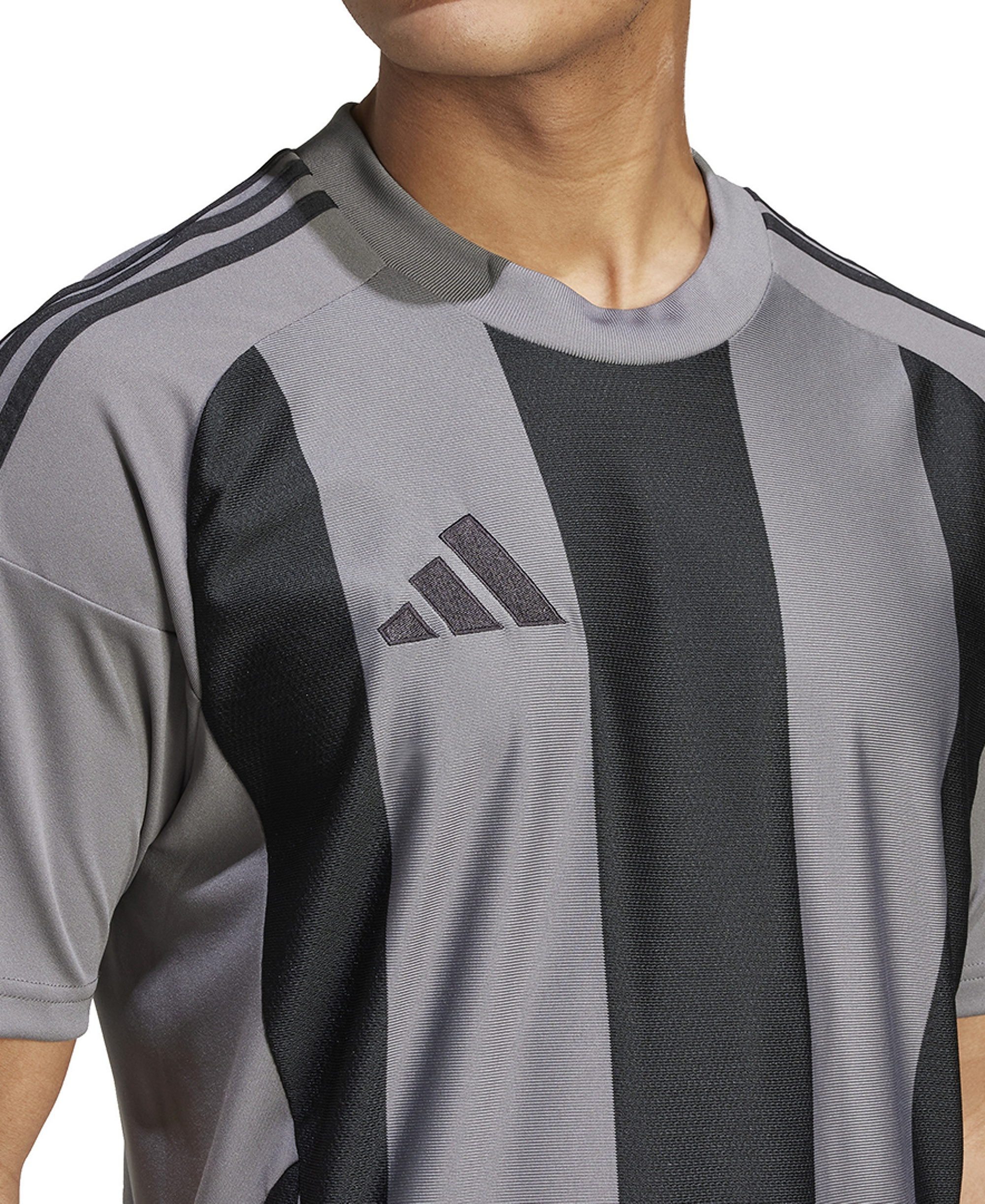 adidas Men's Stripe Logo Jersey T-Shirt - Grey / Black