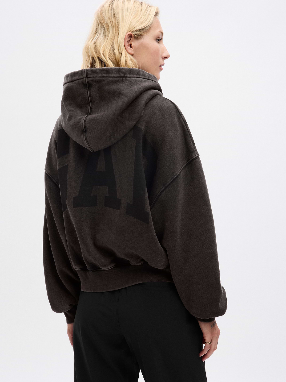 VintageSoft Crop Logo Hoodie - true black