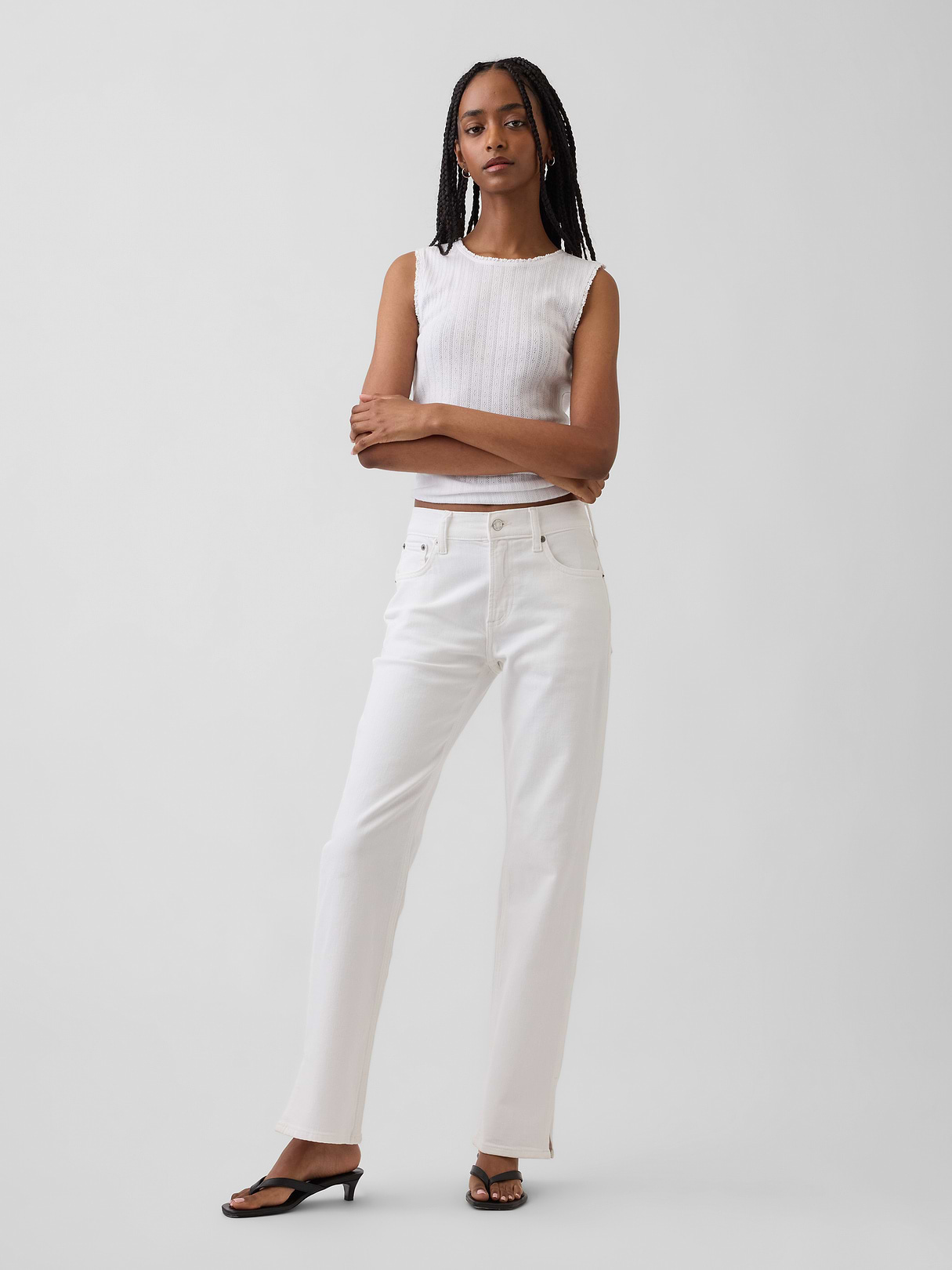 Mid Rise Relaxed Straight Jeans - Fresh white